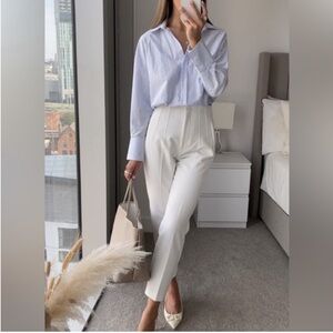 Zara - Pleated High Waisted Pant - M - Oyster White